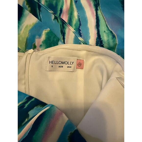 Hello Molly Strapless Watercolor Mini dress Blue/Green size Small 4 Pre-Owned - Picture 7 of 9